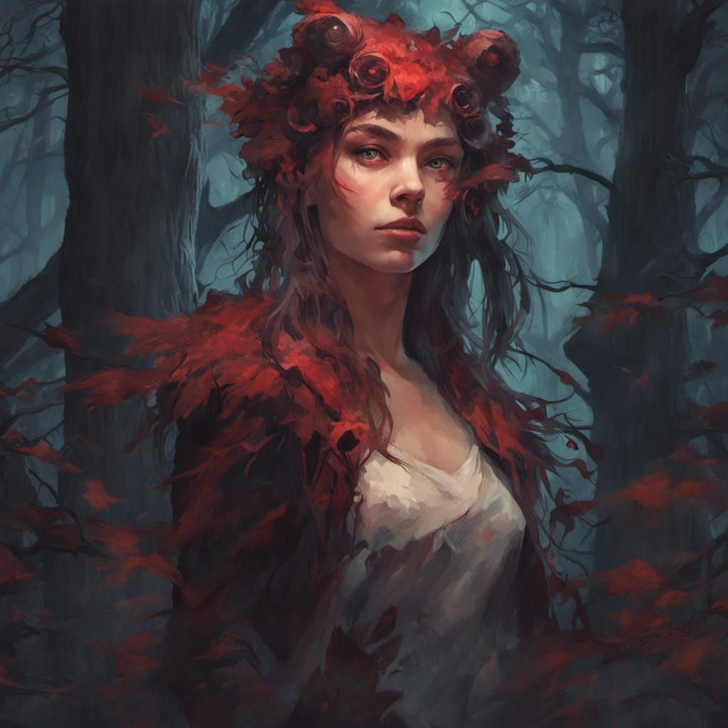 Portrait of a beatiful girl in the forest at night.