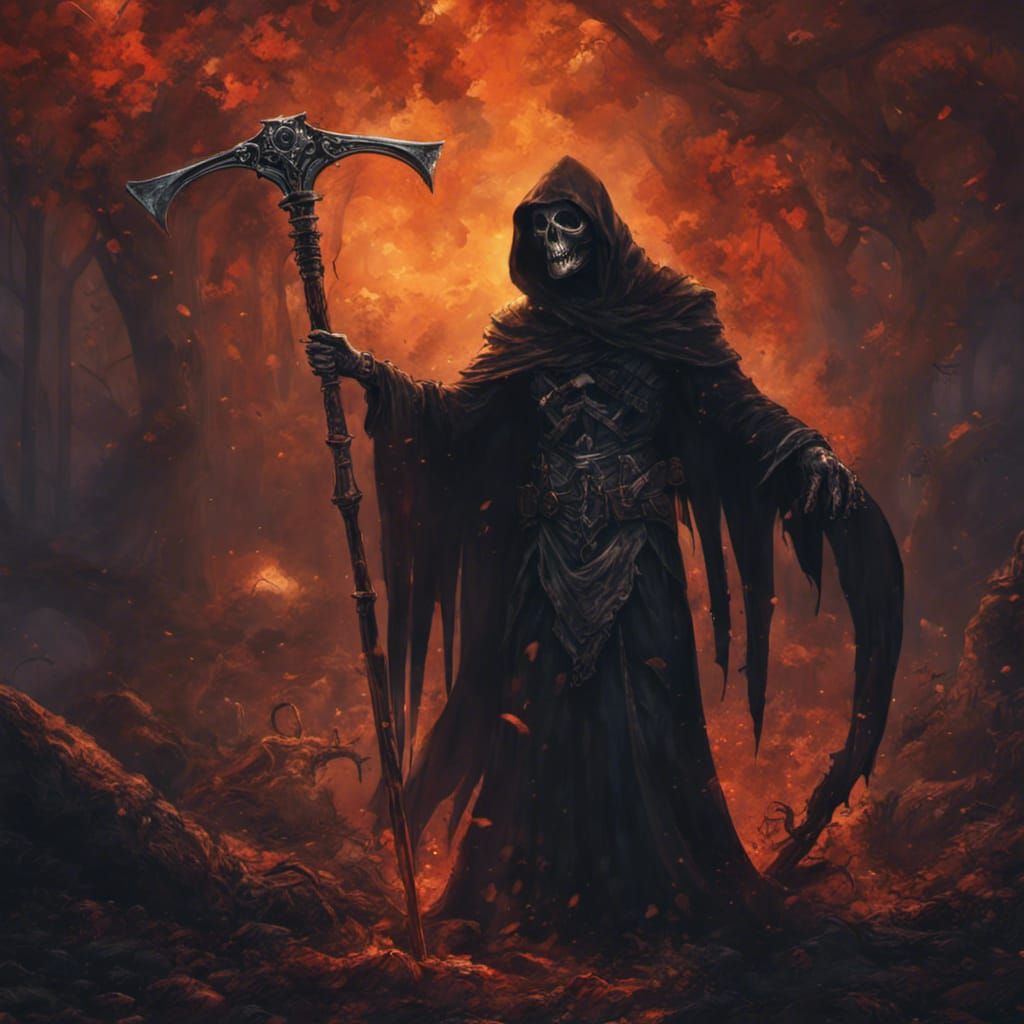 Grim Reaper, Death skeleton dressed in a shroud and clutching a scythe ...