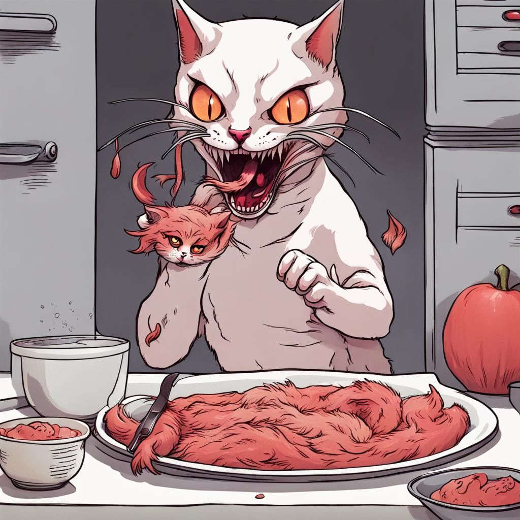 demon cat eating humans