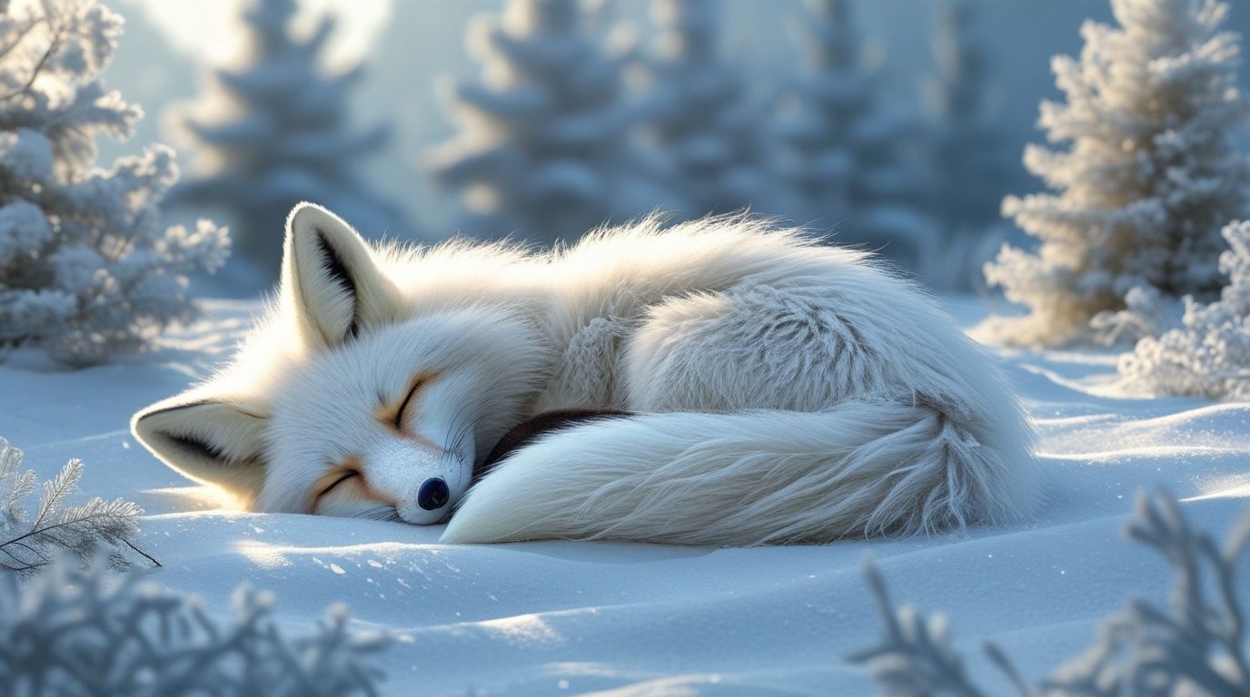 Snow white fox asleep.