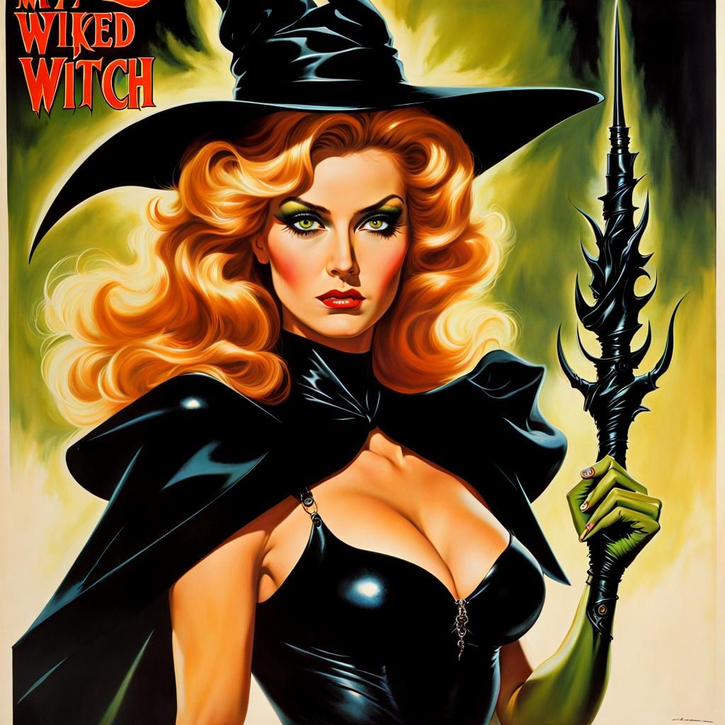 movie poster, woman's shapely body, wicked witch of west, bo...
