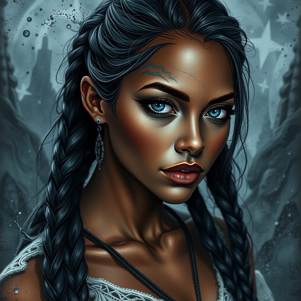 Ethereal Fantasy Goddess in Moody, Hyperrealistic Comic Book...