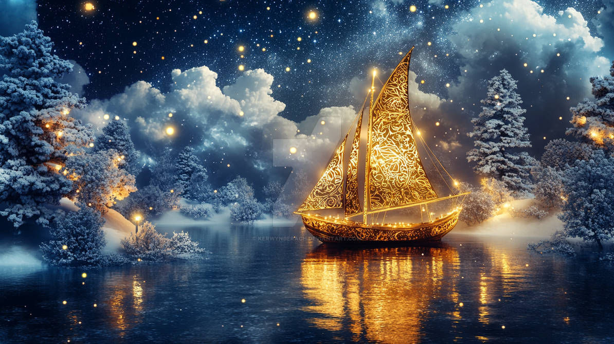 Golden boat in the winter