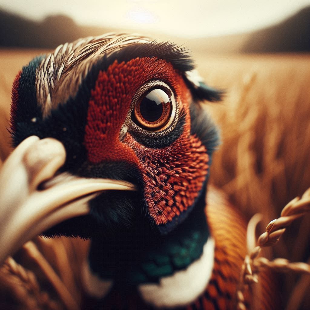 Pheasant in a dry field