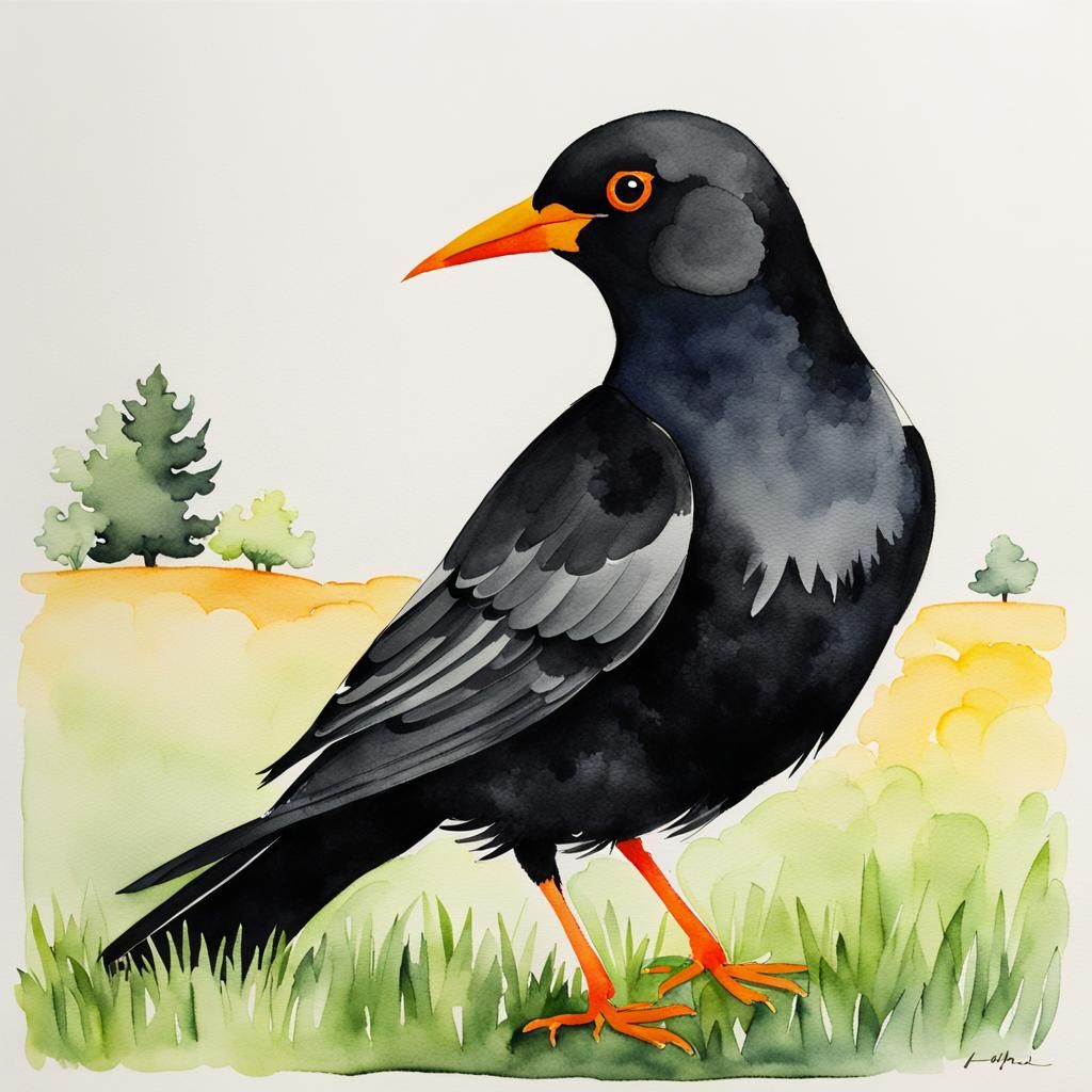 Black-bird on the lawn 03; minimalistism