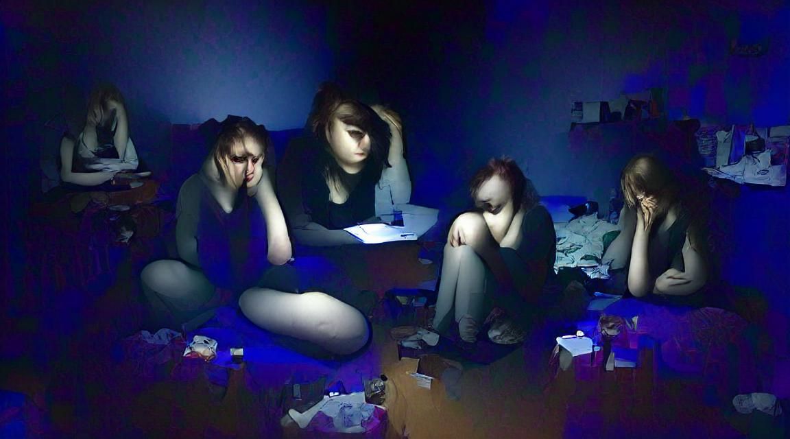 young women with severe depression and slowly giving up, sit...