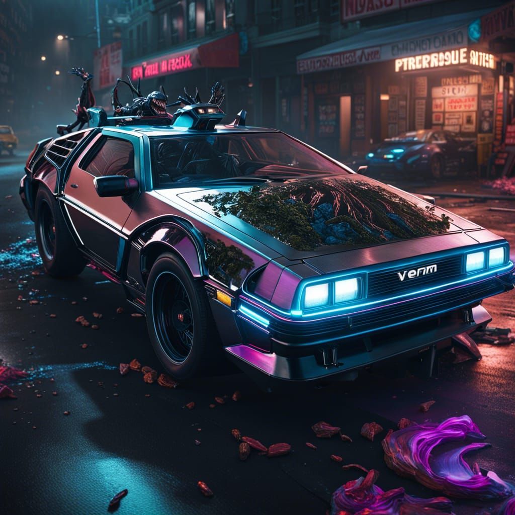 Venom and symbiote Delorean - AI Generated Artwork - NightCafe Creator