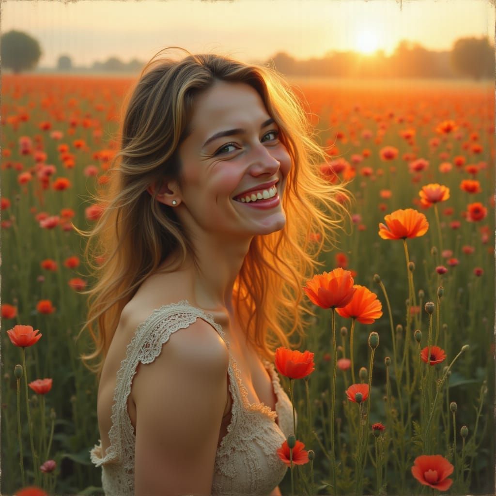 <lora:Ethereal Looks:1.0> joyful woman in poppiefield