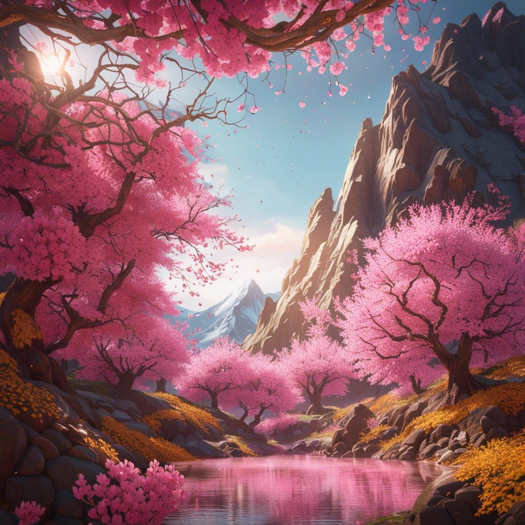 Cherry blossom spring mountain vale  by @Dr T