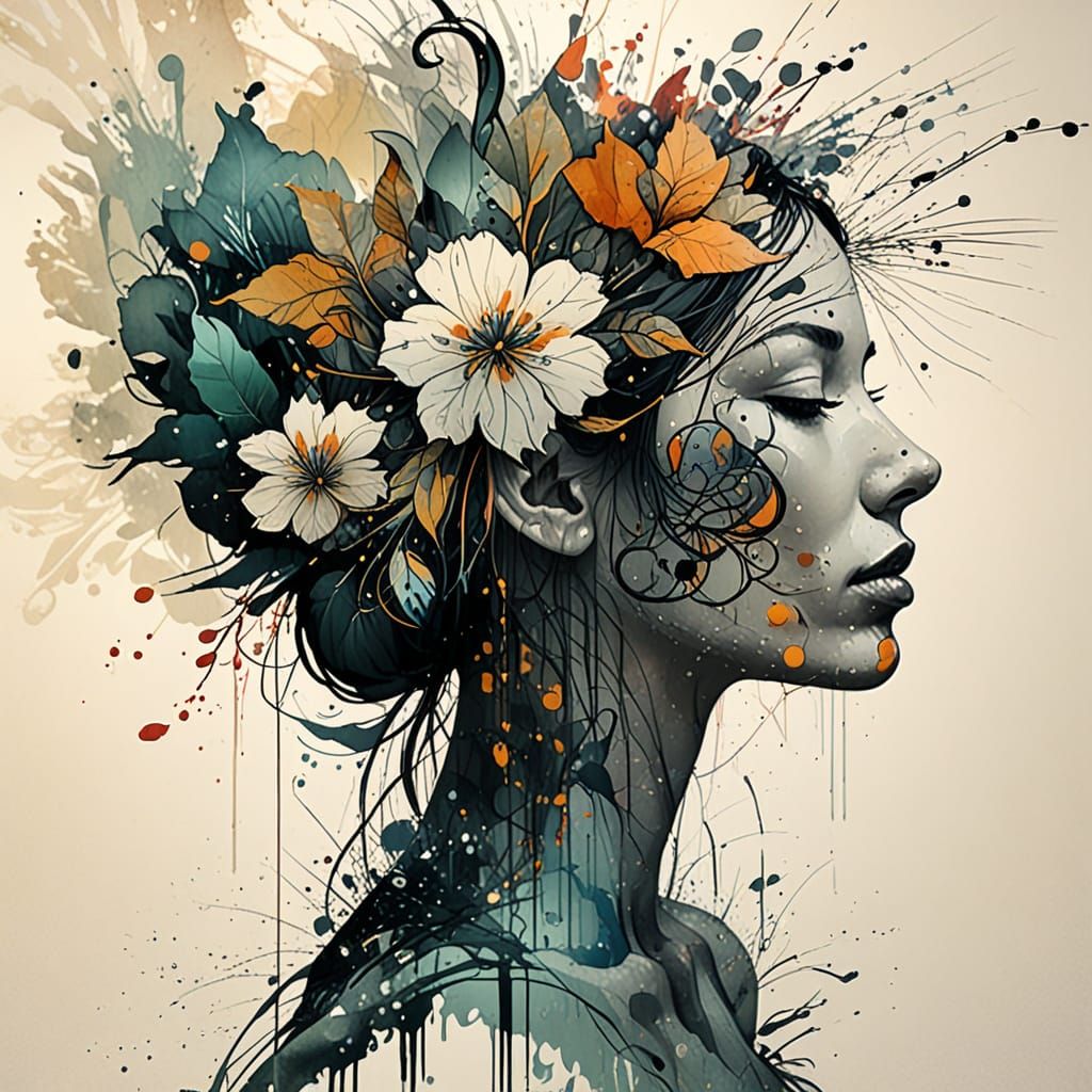 Ethereal Paisley Silhouette in Double Exposure Watercolor Ar...