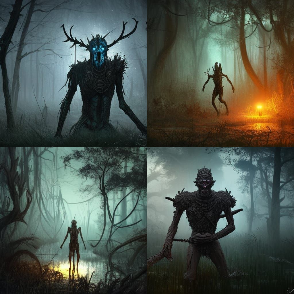 Draugr at night time, in the swamp