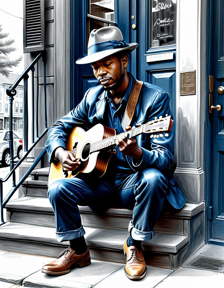 Blues On the Stoop 3A - AI Generated Artwork - NightCafe Creator