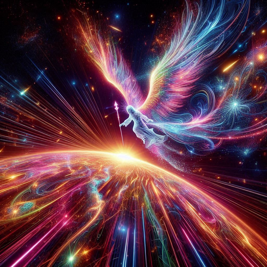A mesmerizing psychedelic light artwork of archangel