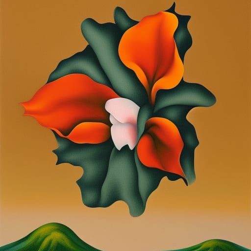 Elegant Flowers in Desert Landscape as Oil on Canvas Art