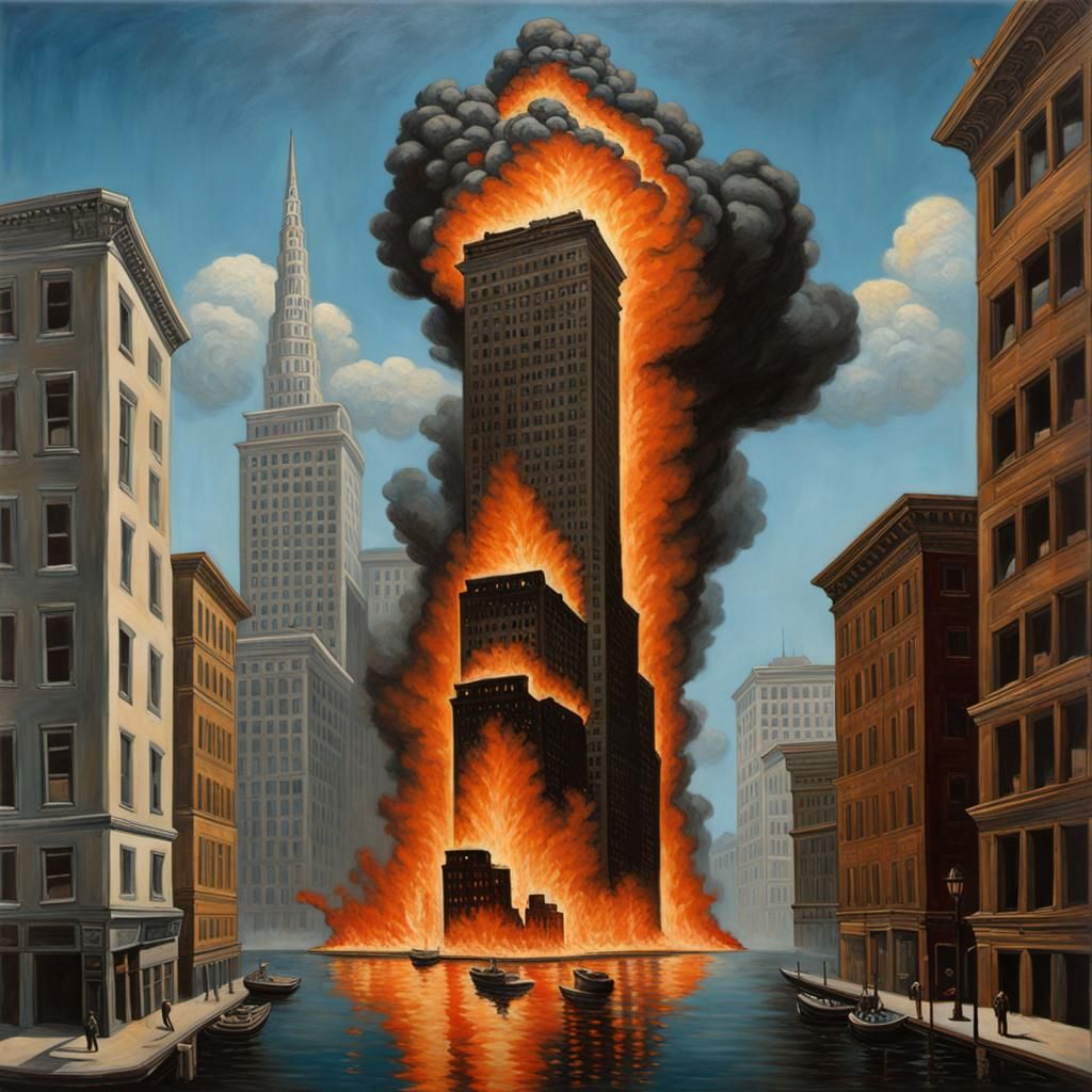 Millennium Tower Collapse: Surreal Oil Painting