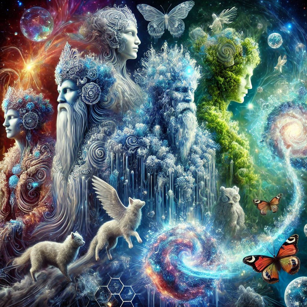 group of deities, with various animal elements