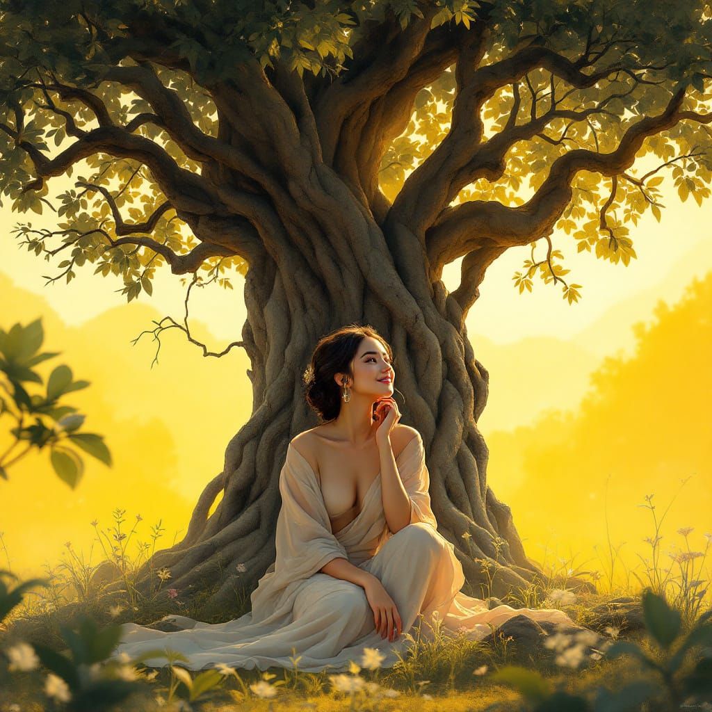 Thai Woman in Traditional Dress, Watercolor Style