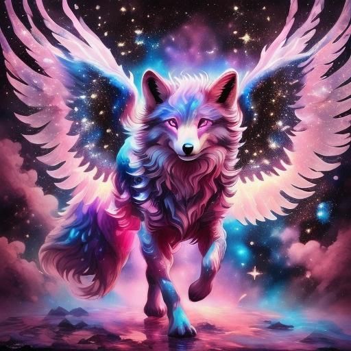 <lora:Fairy Animals:1.0> epic cute adorable ethereal pink winged bear walking and shimmering over the space, filled with glitter and stars,...