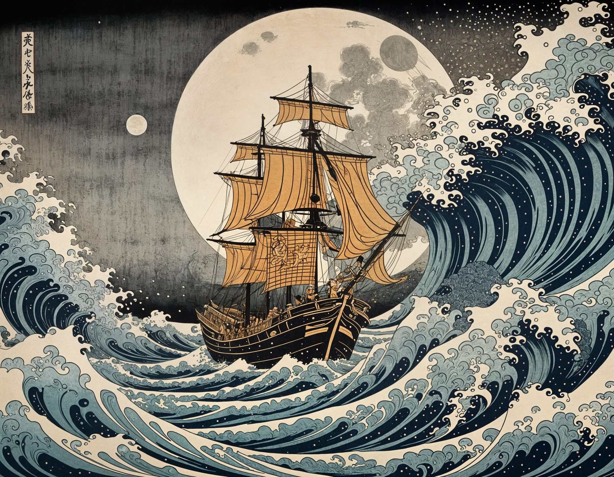 Shuinsen seal ship on a Ukiyo-e woodblock print