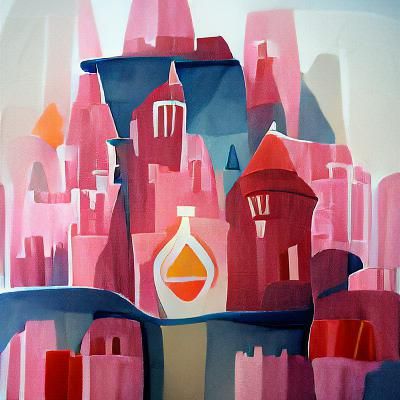 Fairytale city minimalist gouache