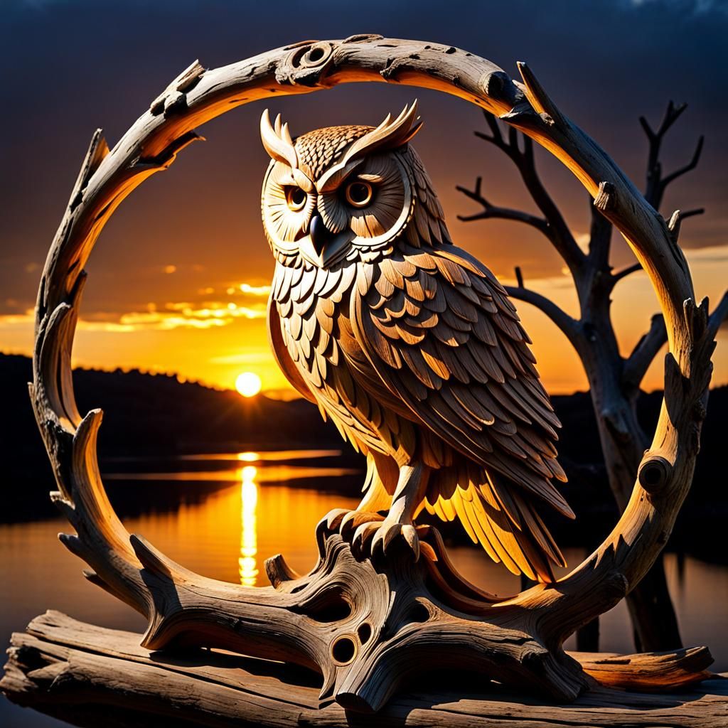 Owl Carved out of a driftwood