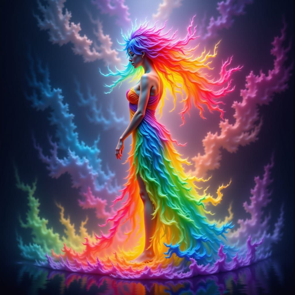 colorfull rainbow woman and colorfull rainbow rose of colorfull rainbow fire and colorfull rainbow fog . <lora:The Rainbow of Red:1.0>