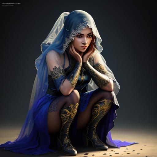 A Beautiful Woman Crouched Down Wearing Sheer Cloth