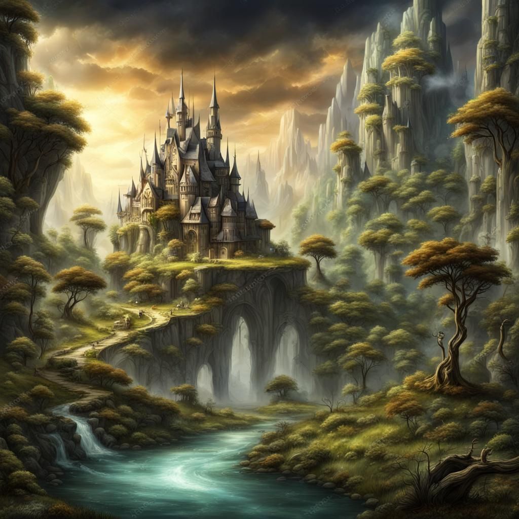 fantasy dramatic landspase with many detalies - AI Generated Artwork ...