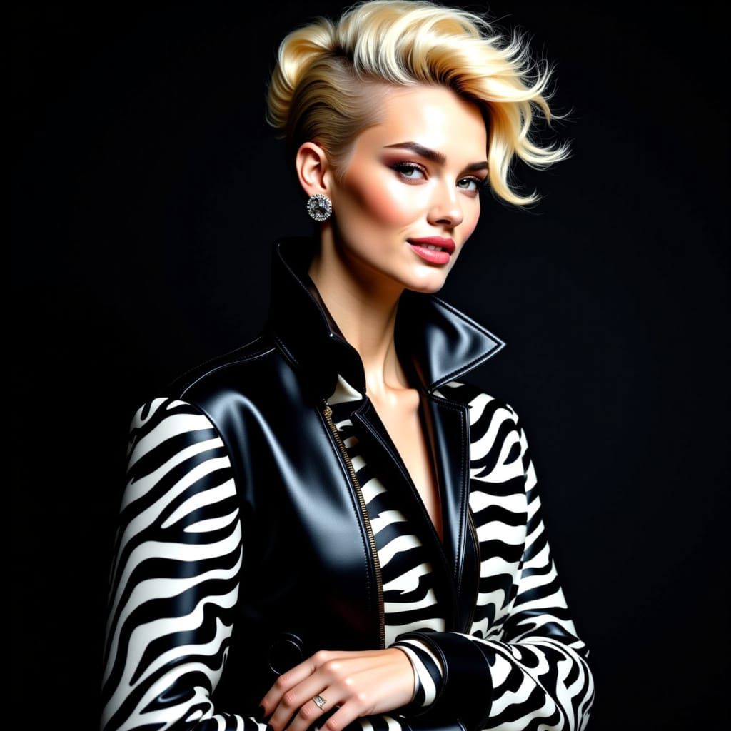 Punk-Styled Woman in Zebra Coat, Cinematic Portrait