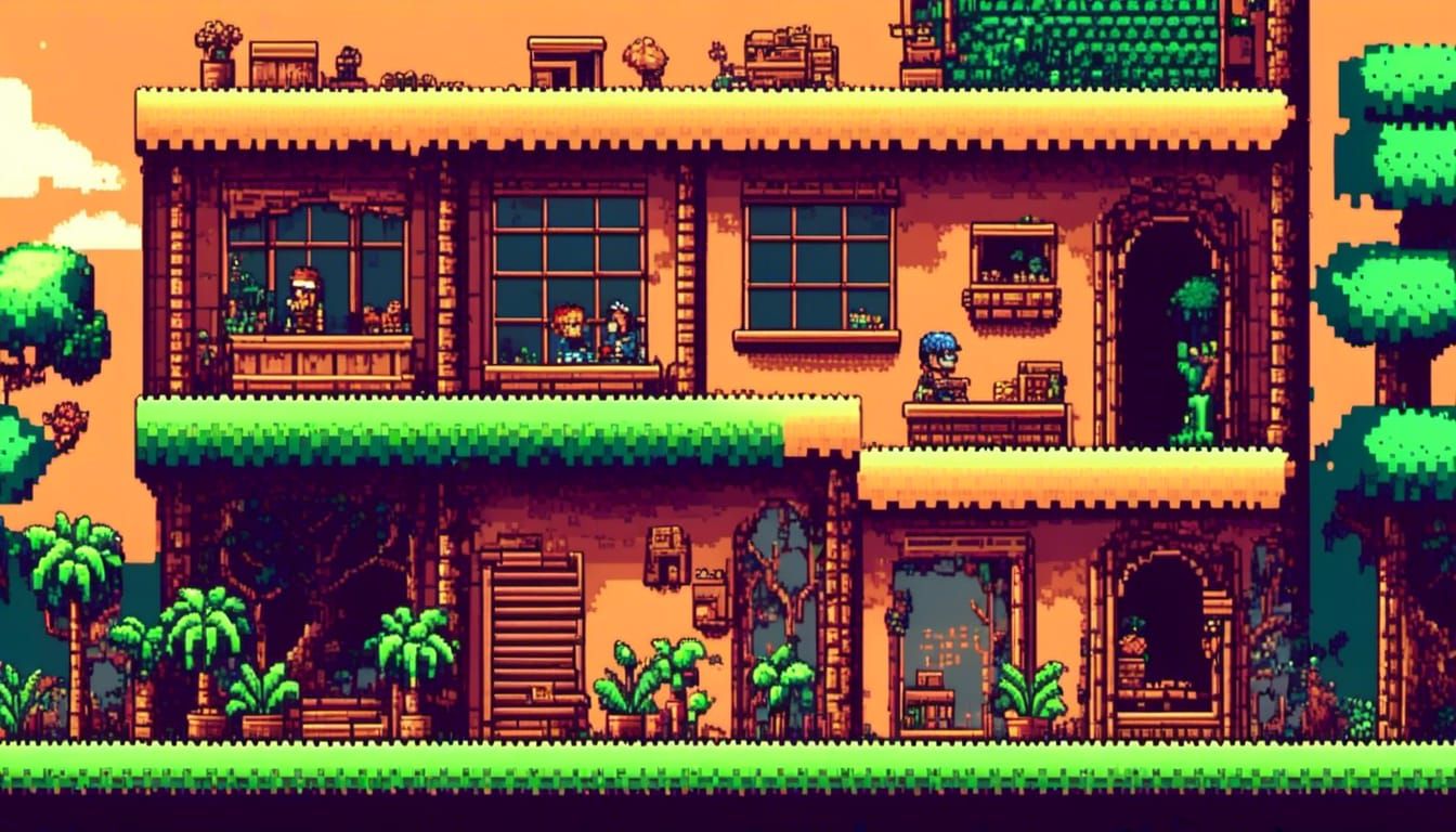 <lora:Pixel style:1.0> retro gaming 2d side scroller.