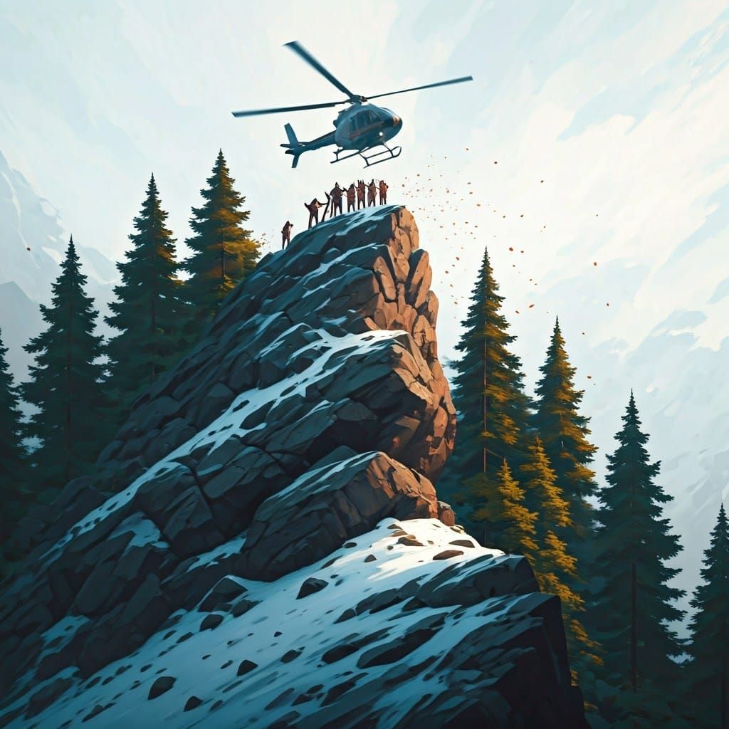 Rescue Mission on Snow-Capped Mountain Peak