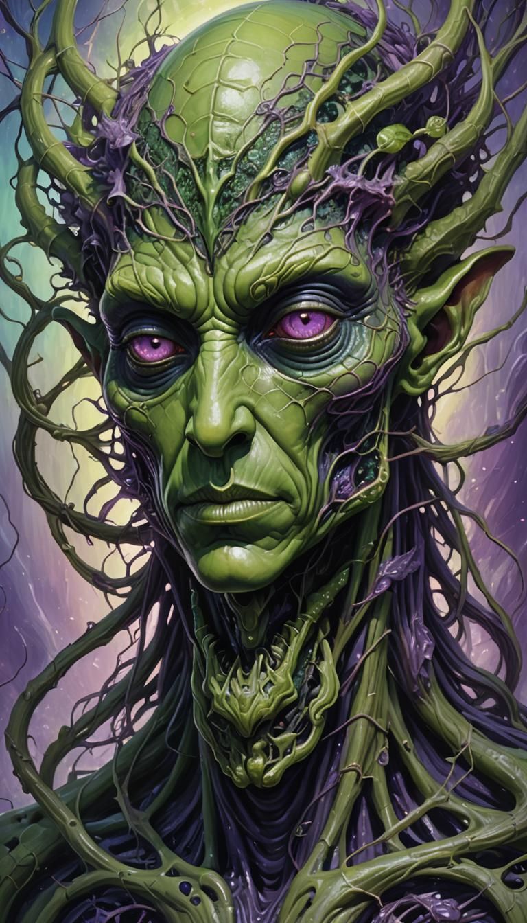 Surreal Alien and Demon Portrait in Oil Painting Style