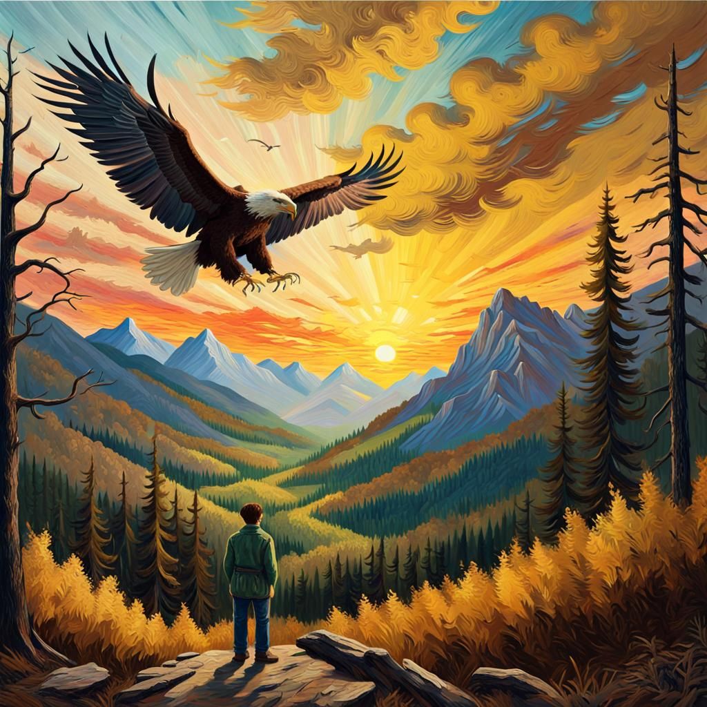 Breathtaking Sunset Mountain Landscape in Oil Painting