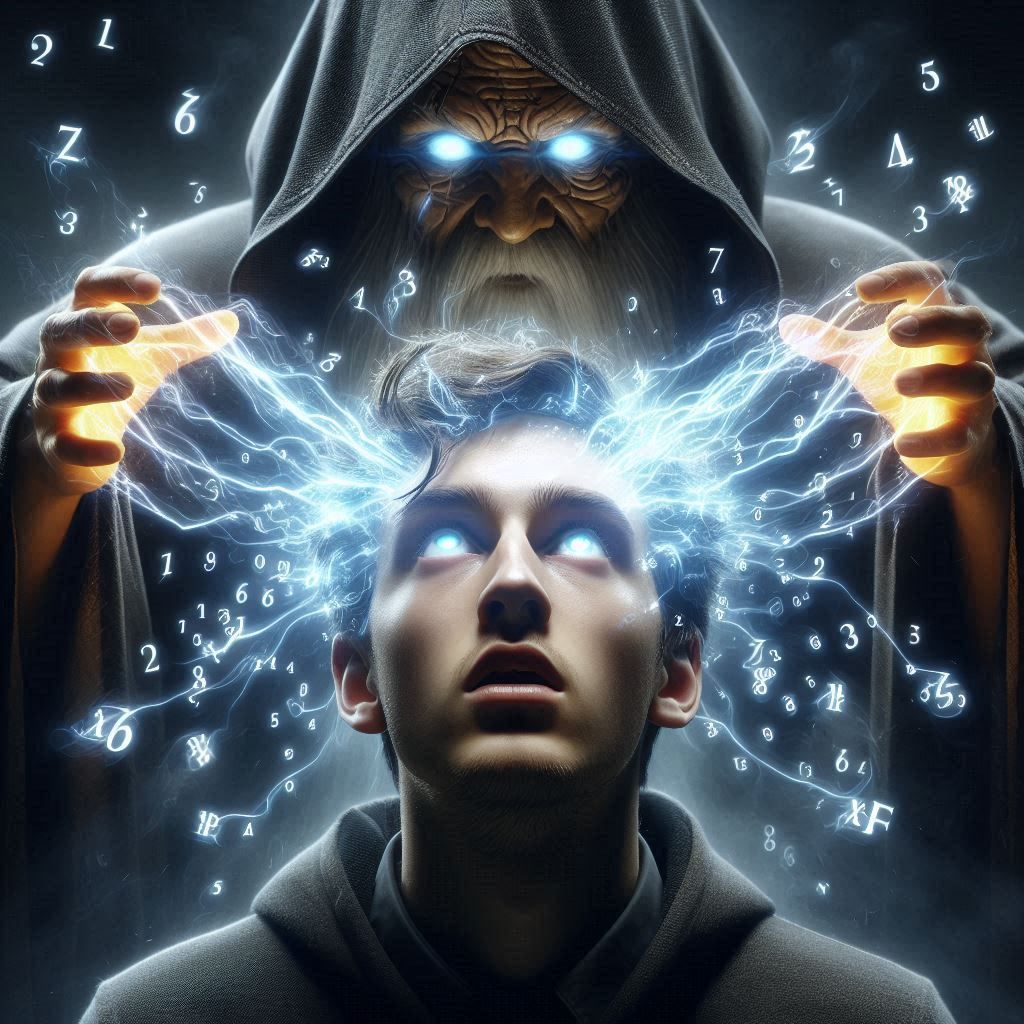 sorcerer using magic to transfer knowledge to apprentice