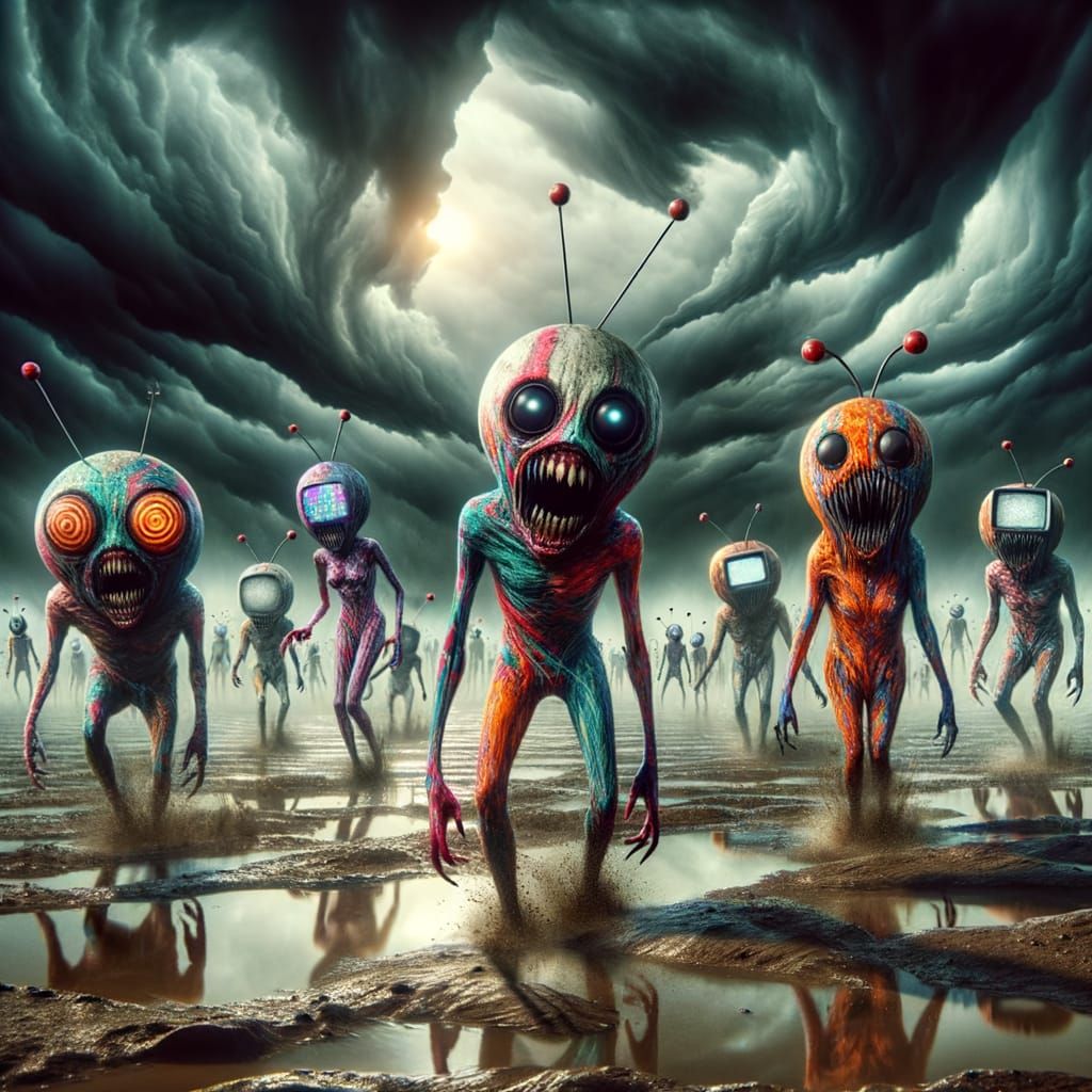 nightmarish swamp and giggling Teletubbies