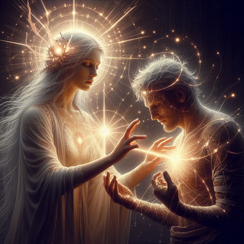 Priestess healing a warrior with a severe wound 4