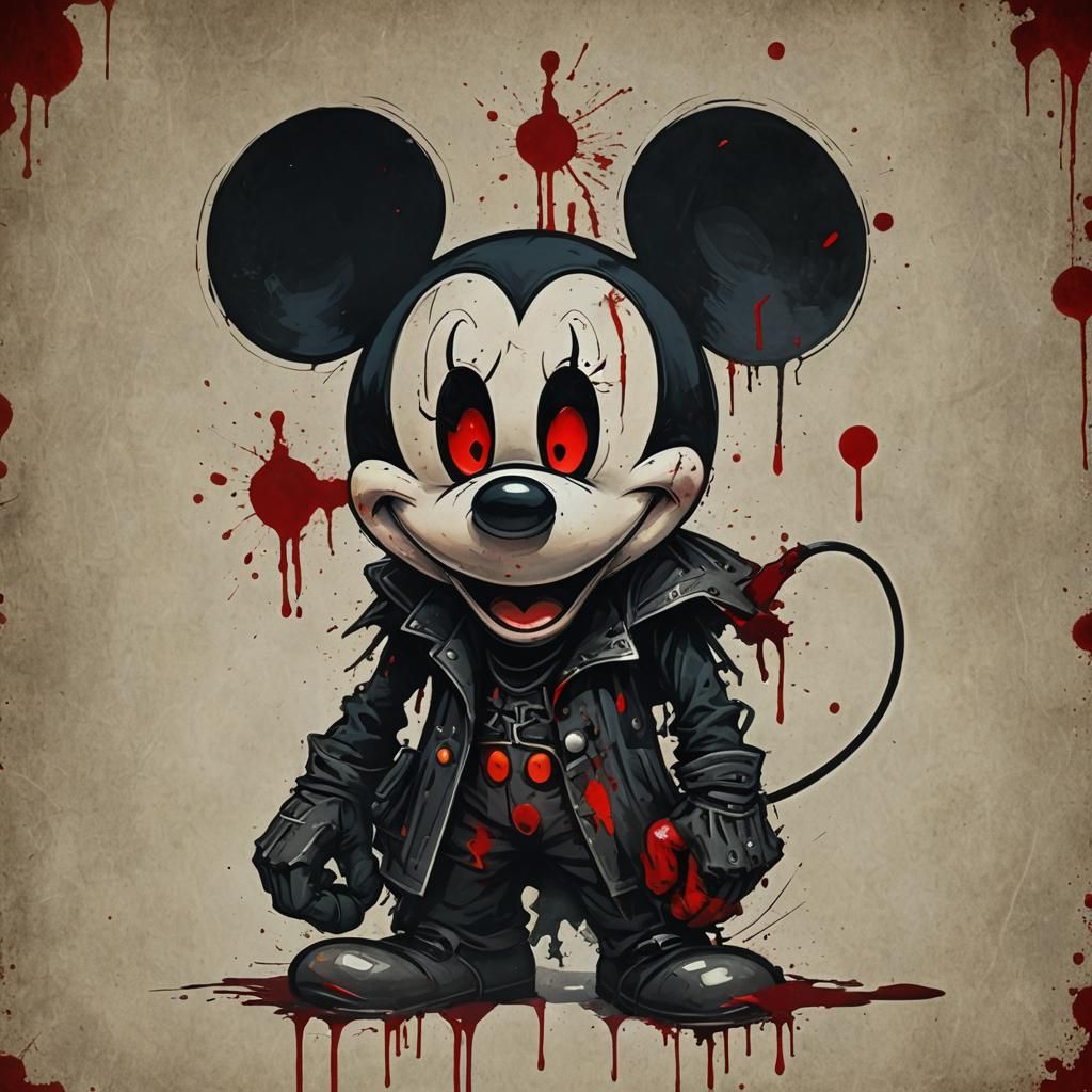 Picture of Mickey Mouse as a villain with blood on his face and red ...