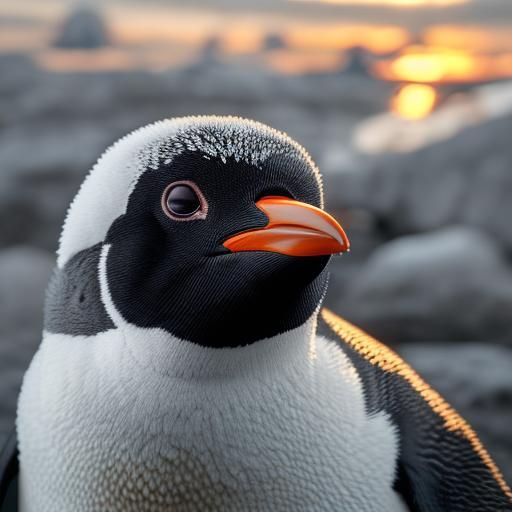 a portrait of a penguin <lora:MJ6 Animals:1.0> a high-resolution, photorealistic image that exhibits hyperrealism, a high level of texture d...