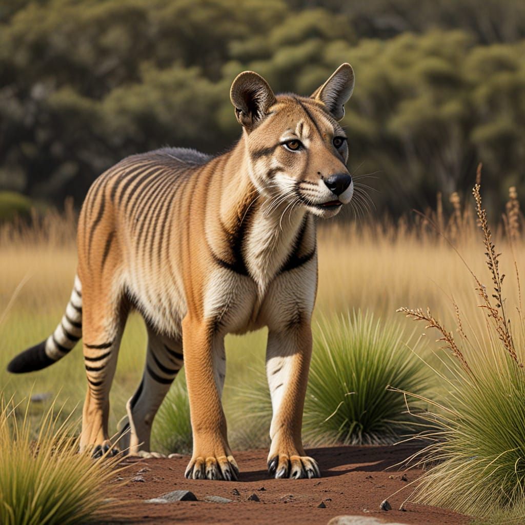 A Tasmanian tiger in a prairie setting  by @Dantonio