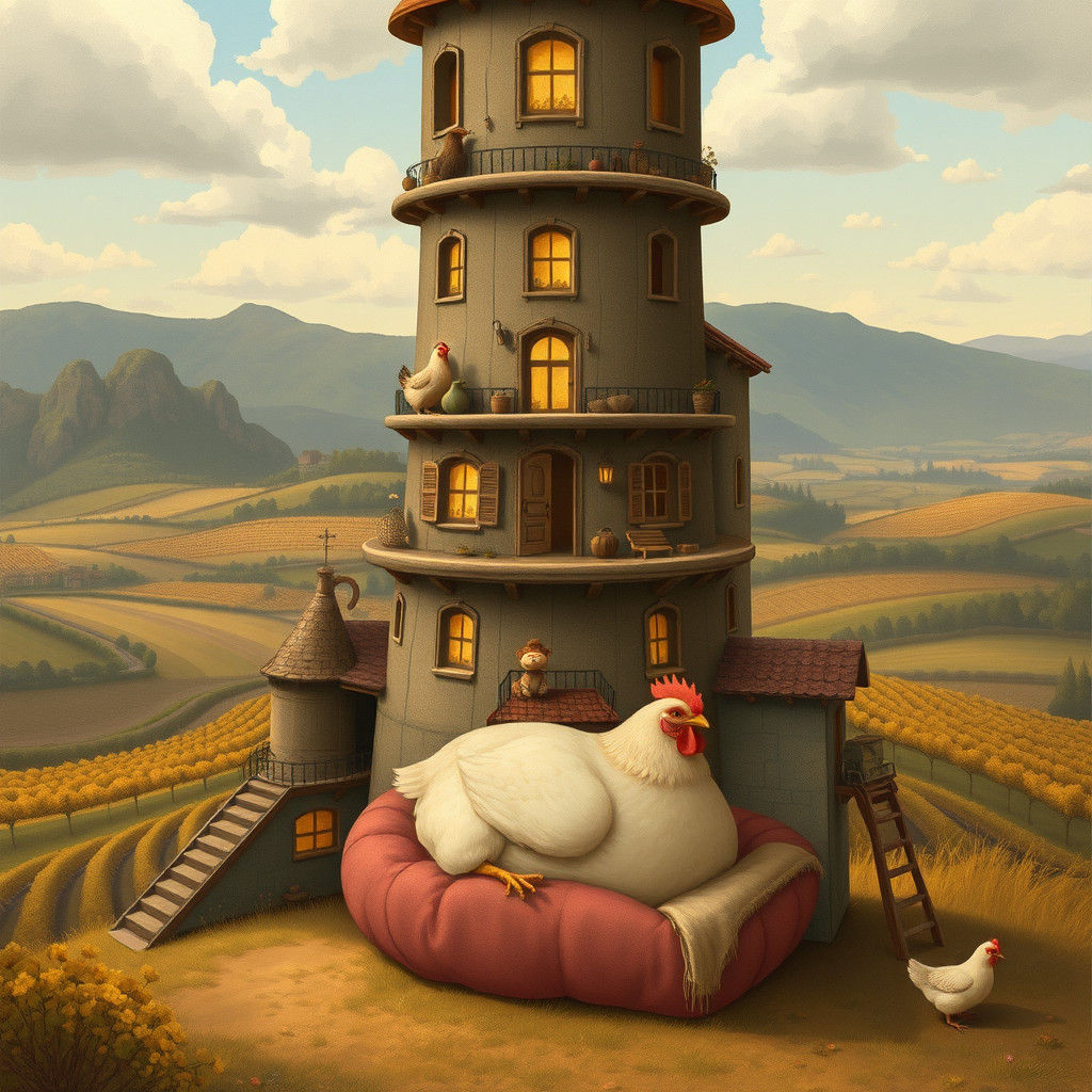 Whimsical Tower Scene Inspired by Children's Book Illustrati...