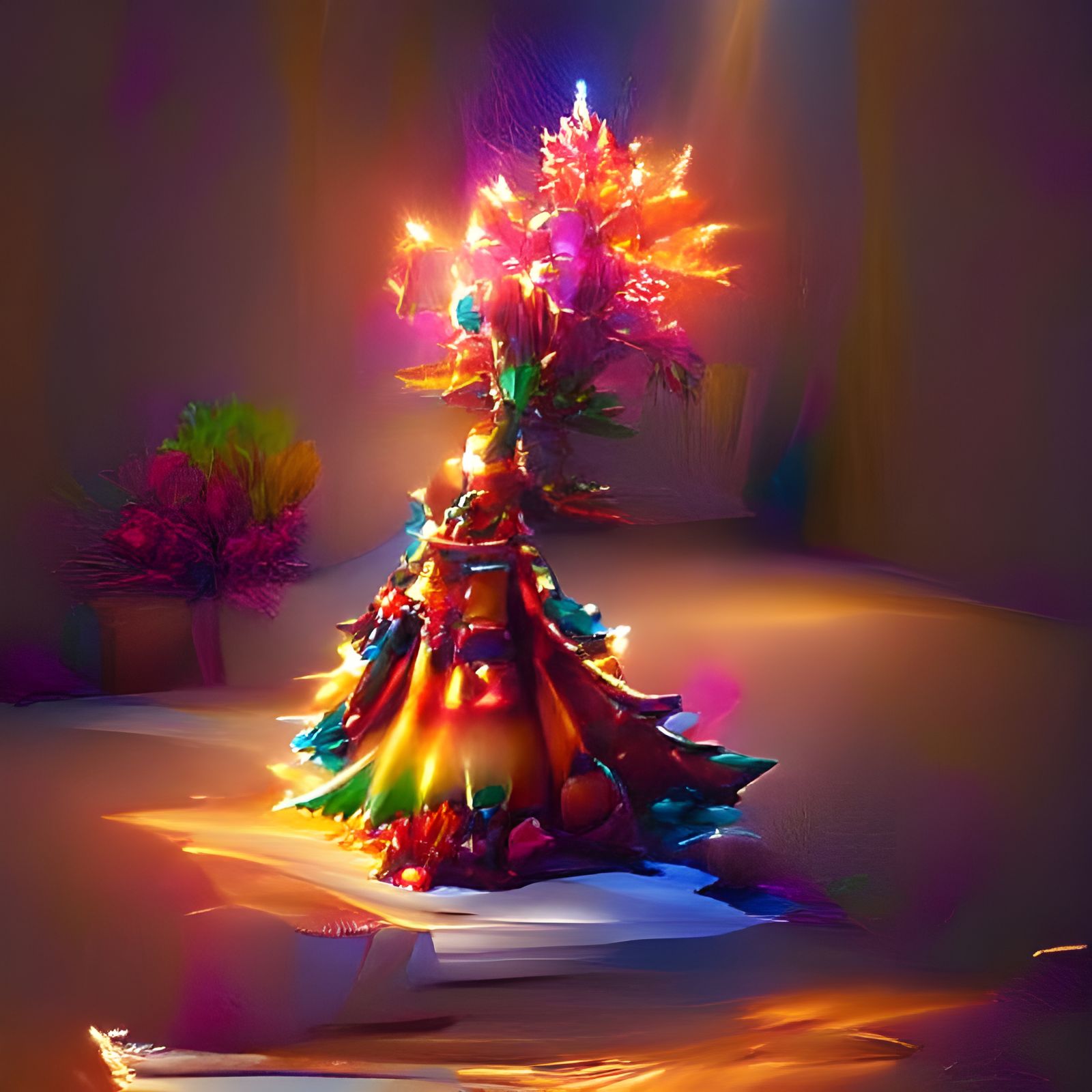 A beautiful warm glowy colorfully decorated Christmas tree