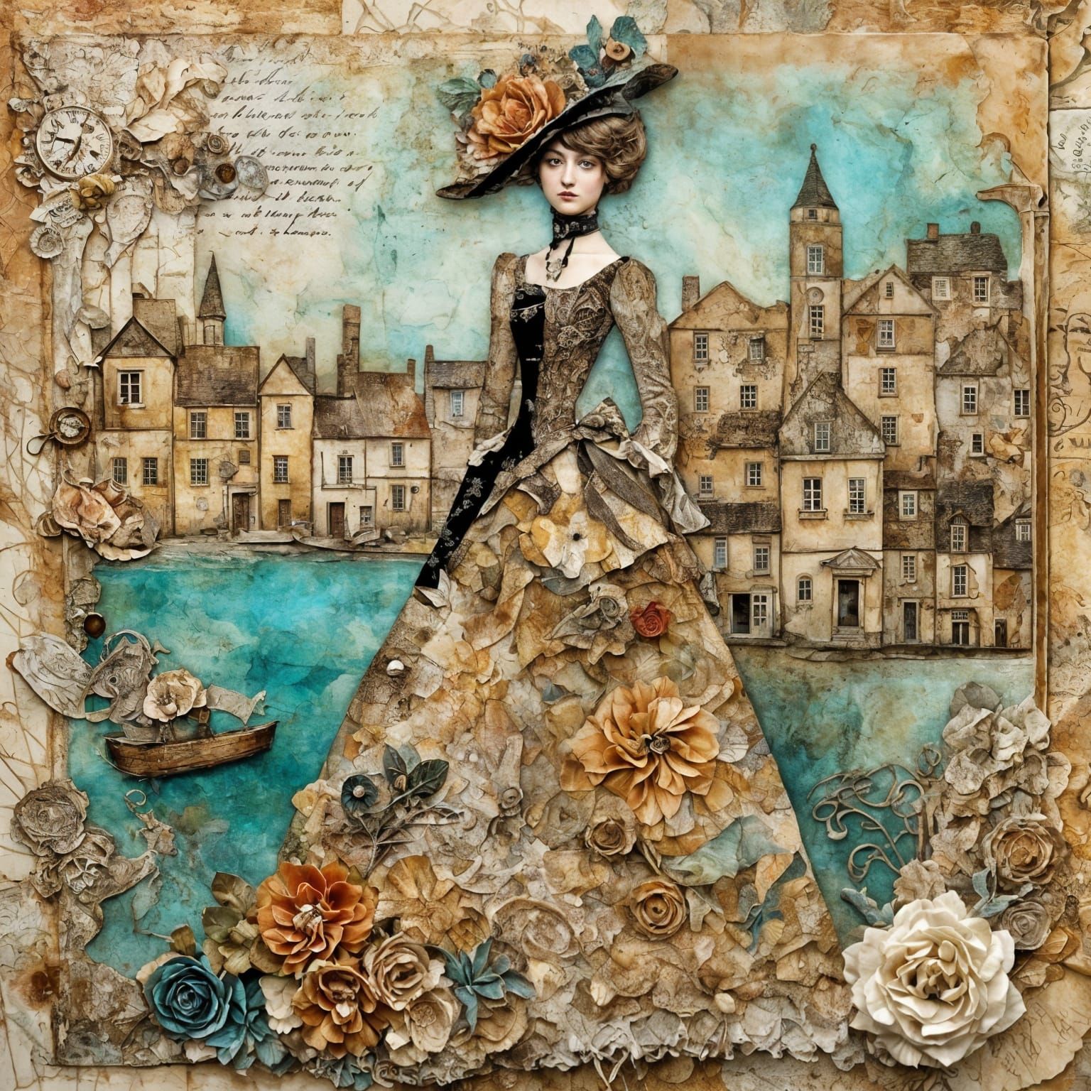 Victorian Woman Collage in Mixed Media Style
