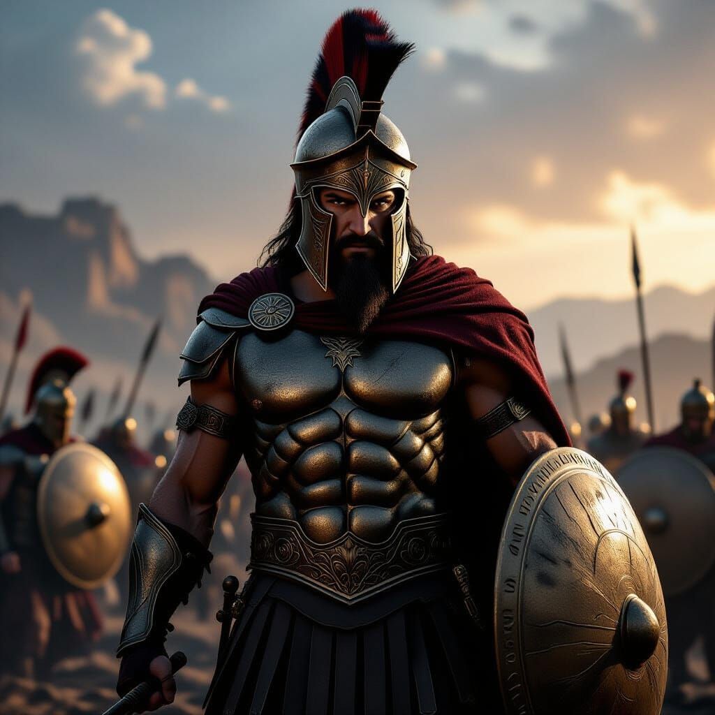 Spartan leader with his soldiers ready for a great battle