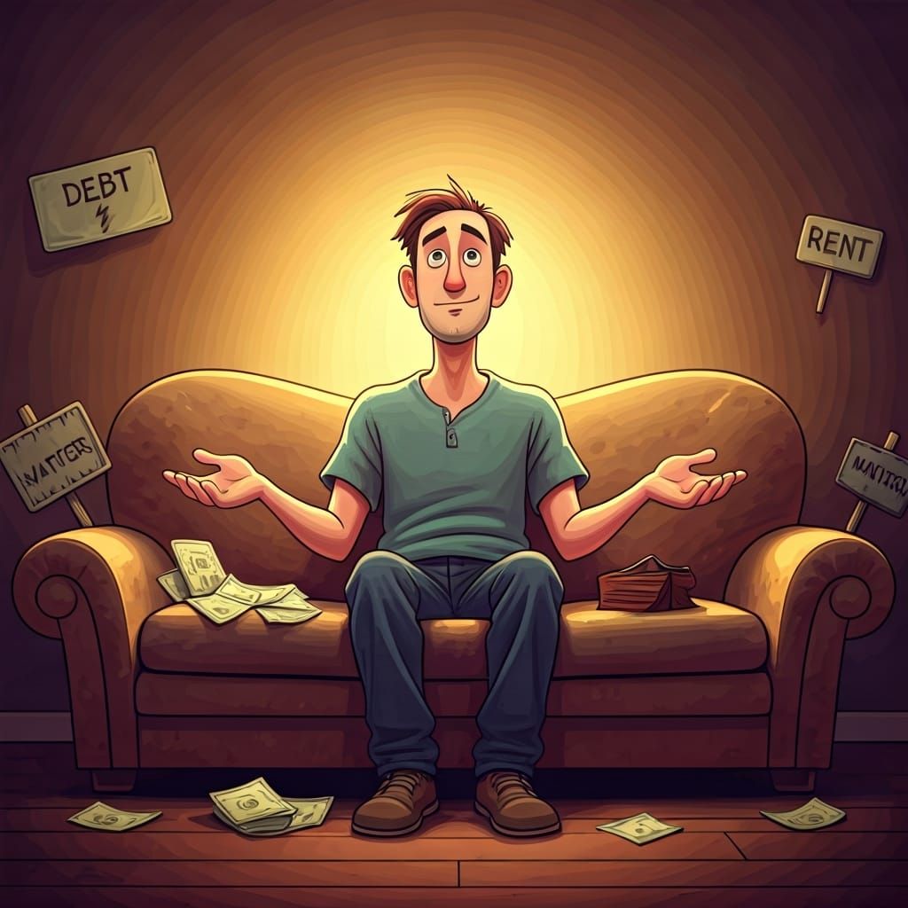 Man with Empty Wallet in Cartoon Style