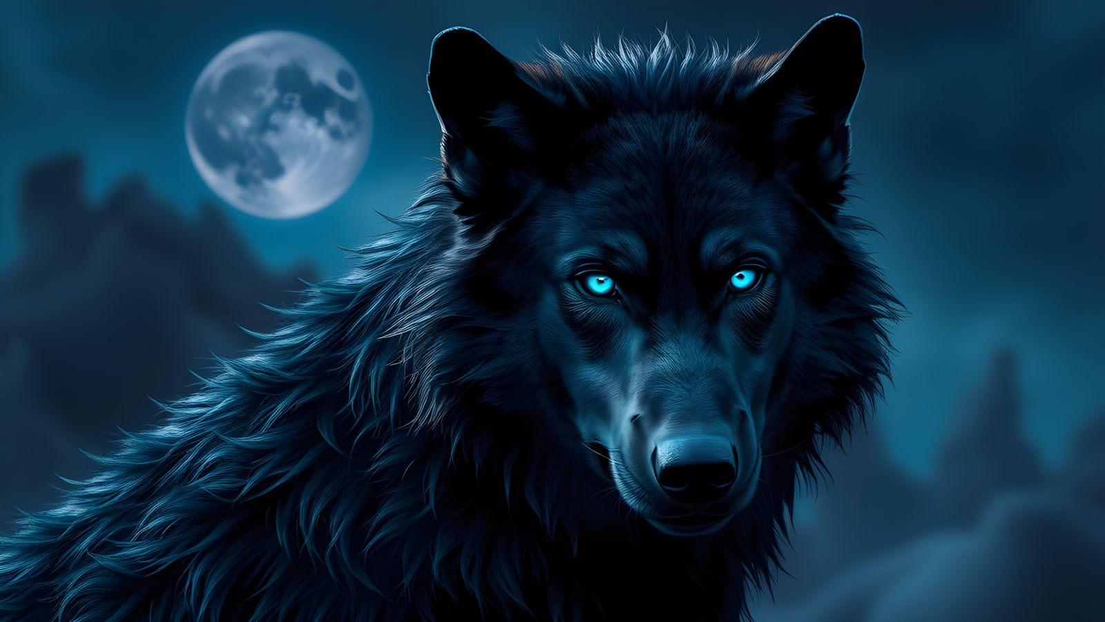 Draven a majestic wolf with a coat as black as obsidian, set against a rich, velvety night sky, his eyes ...  by @Mia