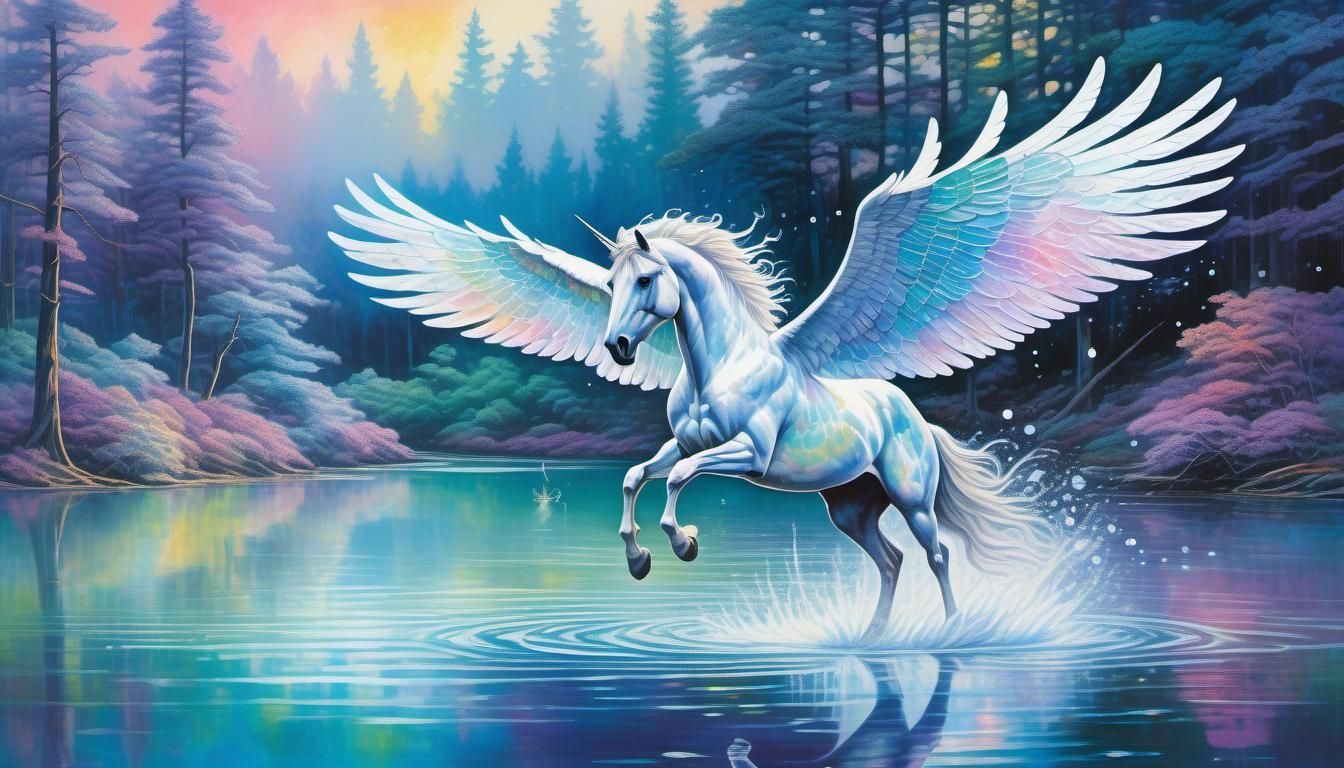 Pegasus Skipping Across Water - AI Generated Artwork - NightCafe Creator