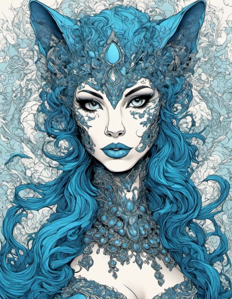 cat, blue <lora:Selective Color Art:1.0> 