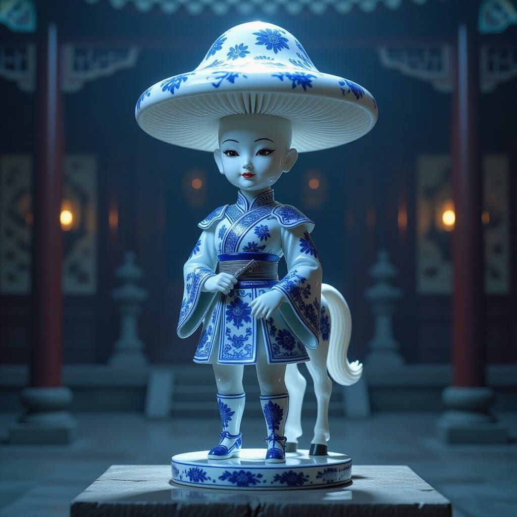 Mushroom Headed Creature Porcelain Statue
