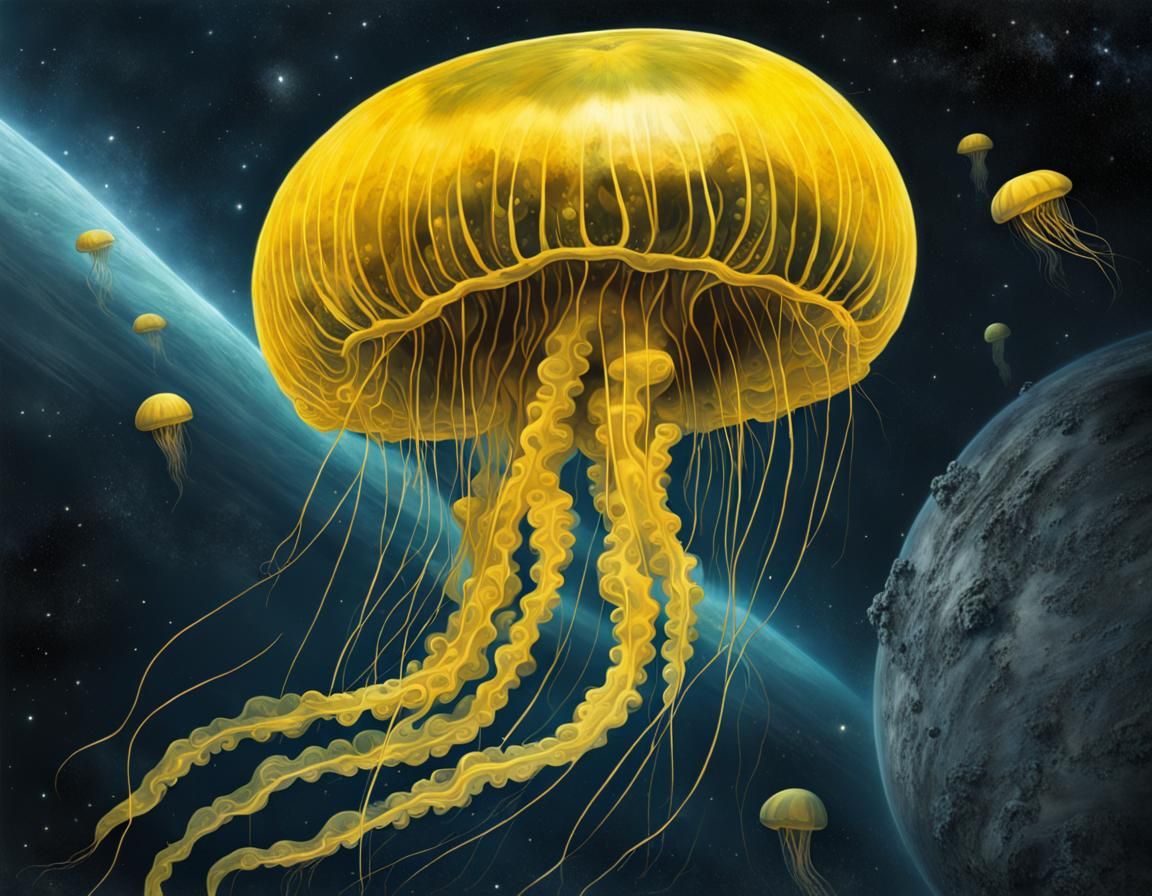 Yellow jellyfish in space AI Generated Artwork NightCafe Creator