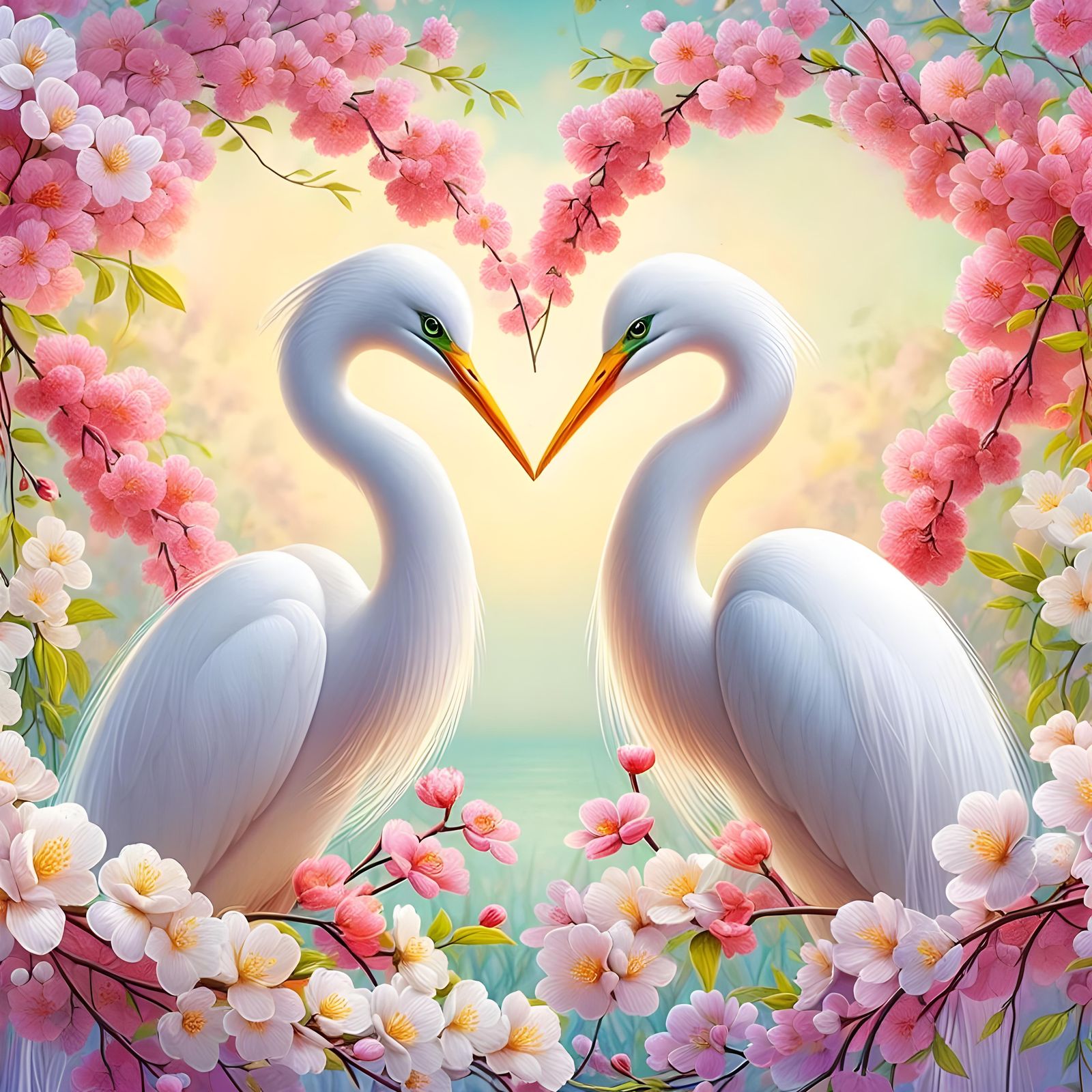 Egret Duo Dawn - Ai Generated Artwork - Nightcafe Creator